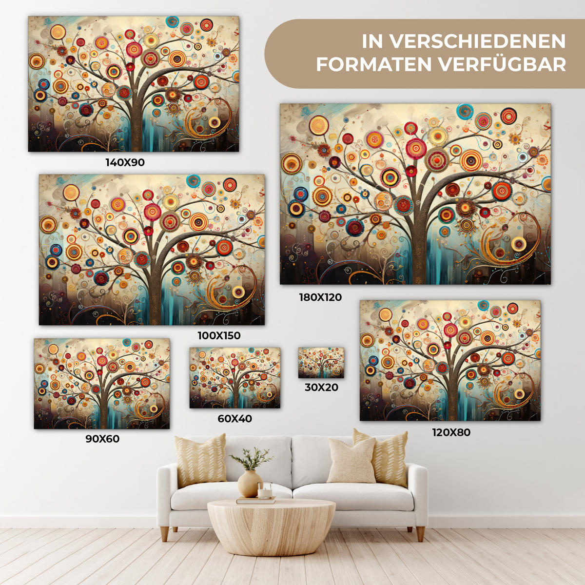 LEINWANDBILD Baum - Baum des Lebens - Farbe Wanddeko 90x60 cm - Braun, Textil (90/60cm) - MuchoWow