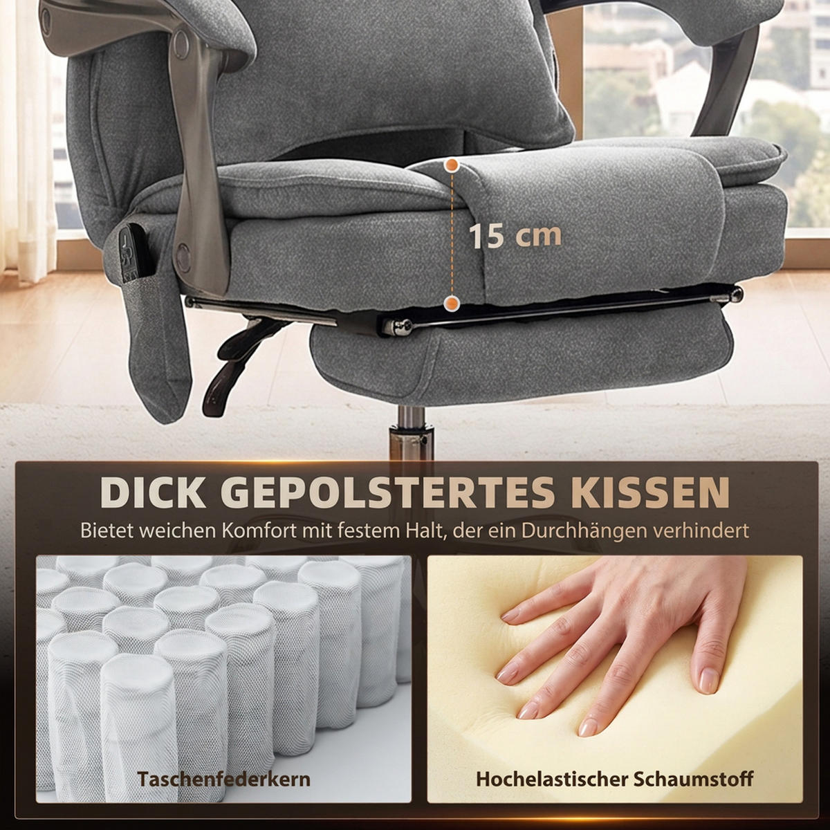 BÜROSTUHL Polyester Grau - Silberfarben/Grau, Kunststoff/Textil (73/123/78.5cm) - HOMCOM