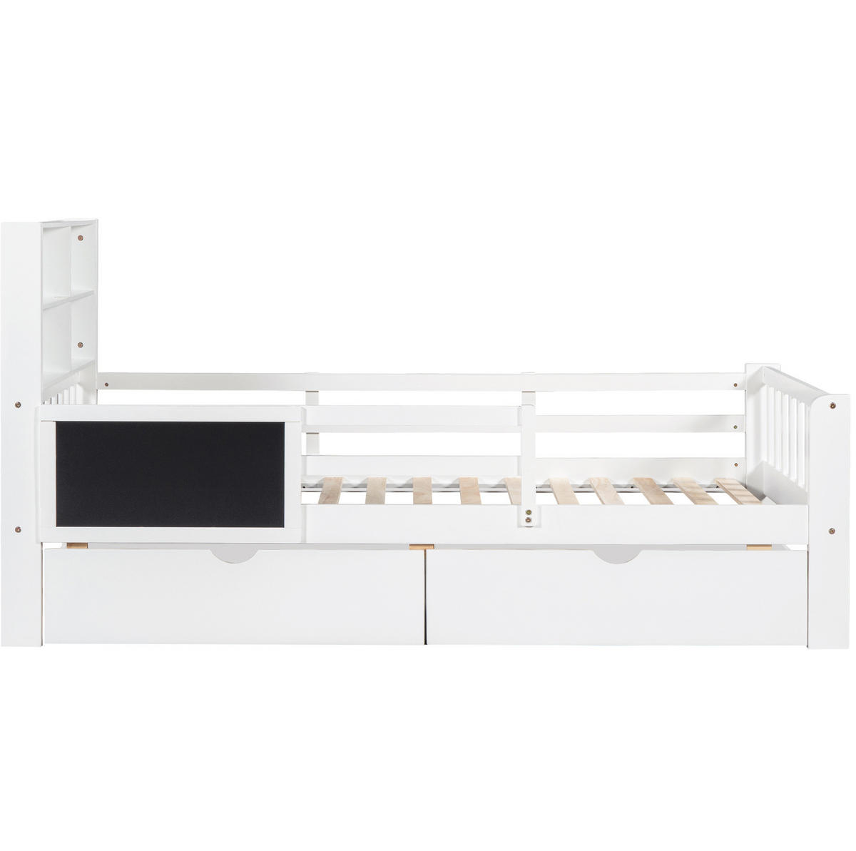 KINDERBETT Liegefläche 90/200 cm in Weiß mit Schubladen und Sicherheitsleiste - Weiß, Holz (90/200cm) - BEAOK