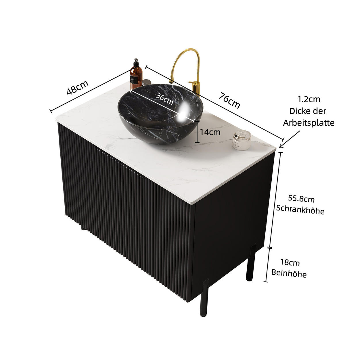 WASCHTISCHKOMBI 76/48/73,8 cm Schwarz/Weiß aus Keramik und MDF mit Soft-Close - Schwarz, Keramik (76/89/48cm) - OKWISH
