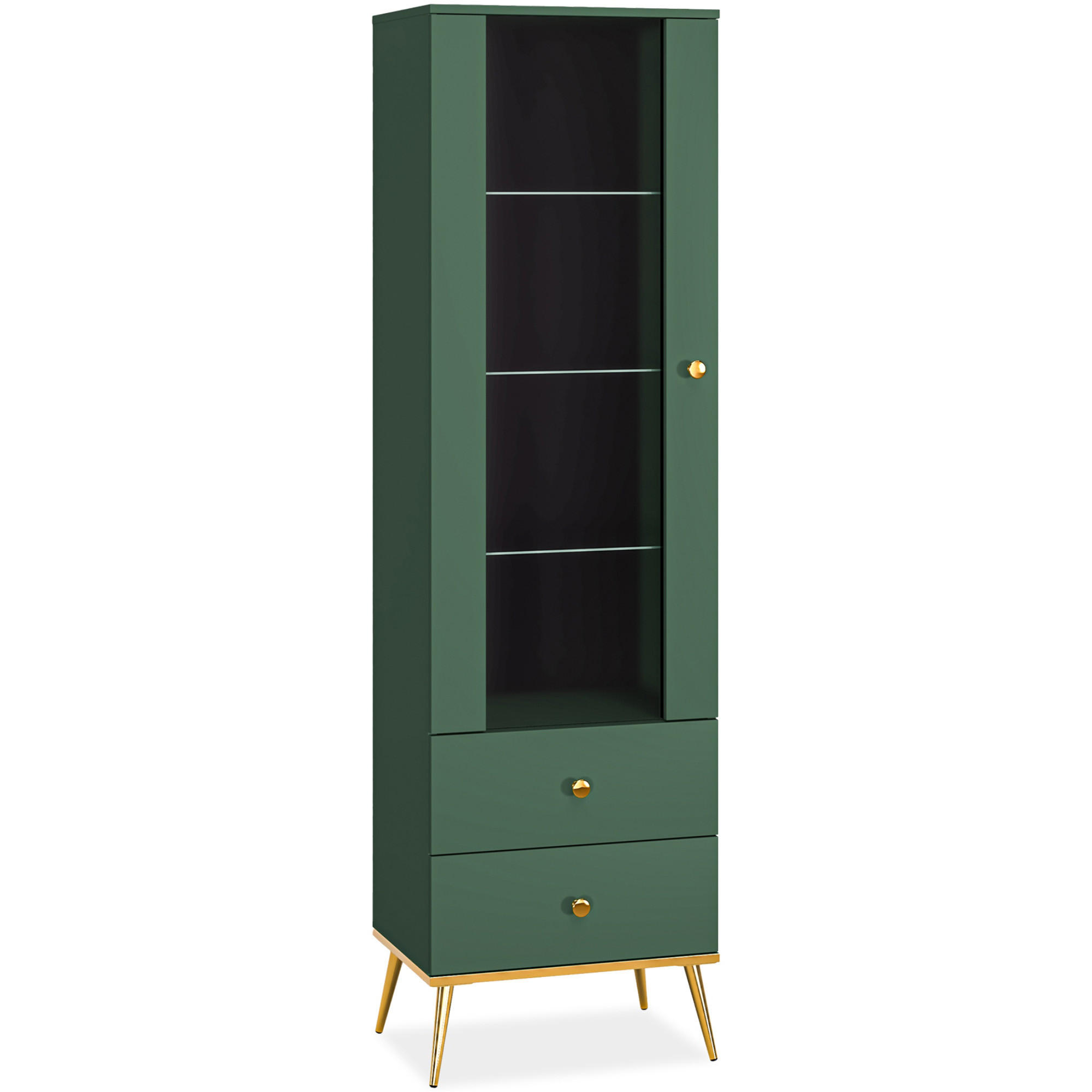 VITRINENSCHRANK ARICIA Soft-Close-Funktion, Grün - Grün, Holz (55/190/40cm) - KONSIMO®
