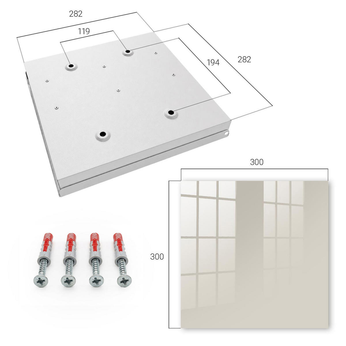 SCHLÜSSELBOX Weiß 30x30 cm – Türöffnung nach rechts - Warmer Stein - Creme, Metall (30/30/5cm) - TULUP