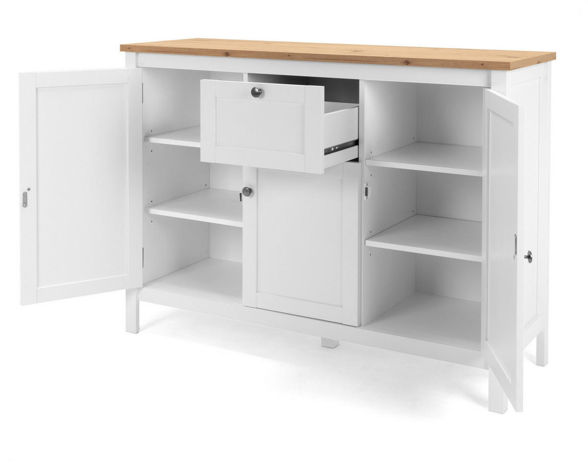 SIDEBOARD weiß, Eiche Artisan Landhaus, 120 x 90 cm, Kommode mit 8 Fächern - Silberfarben/Weiß, Holzwerkstoff/Kunststoff (120/90/40cm) - Furn.Design