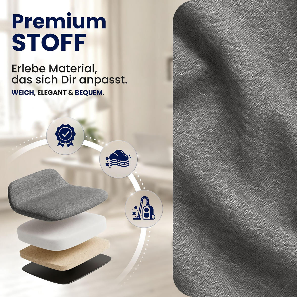 DREHSTUHL Stoff Grau - Schwarz/Grau, Textil (62/86/68cm) - CLP