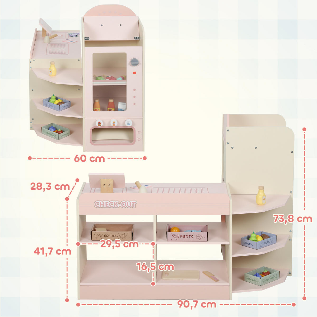 KINDER-KAUFLADEN MDF Sperrholz Rosa - Rosa, Holzwerkstoff (60/73.8/90.7cm) - AIYAPLAY