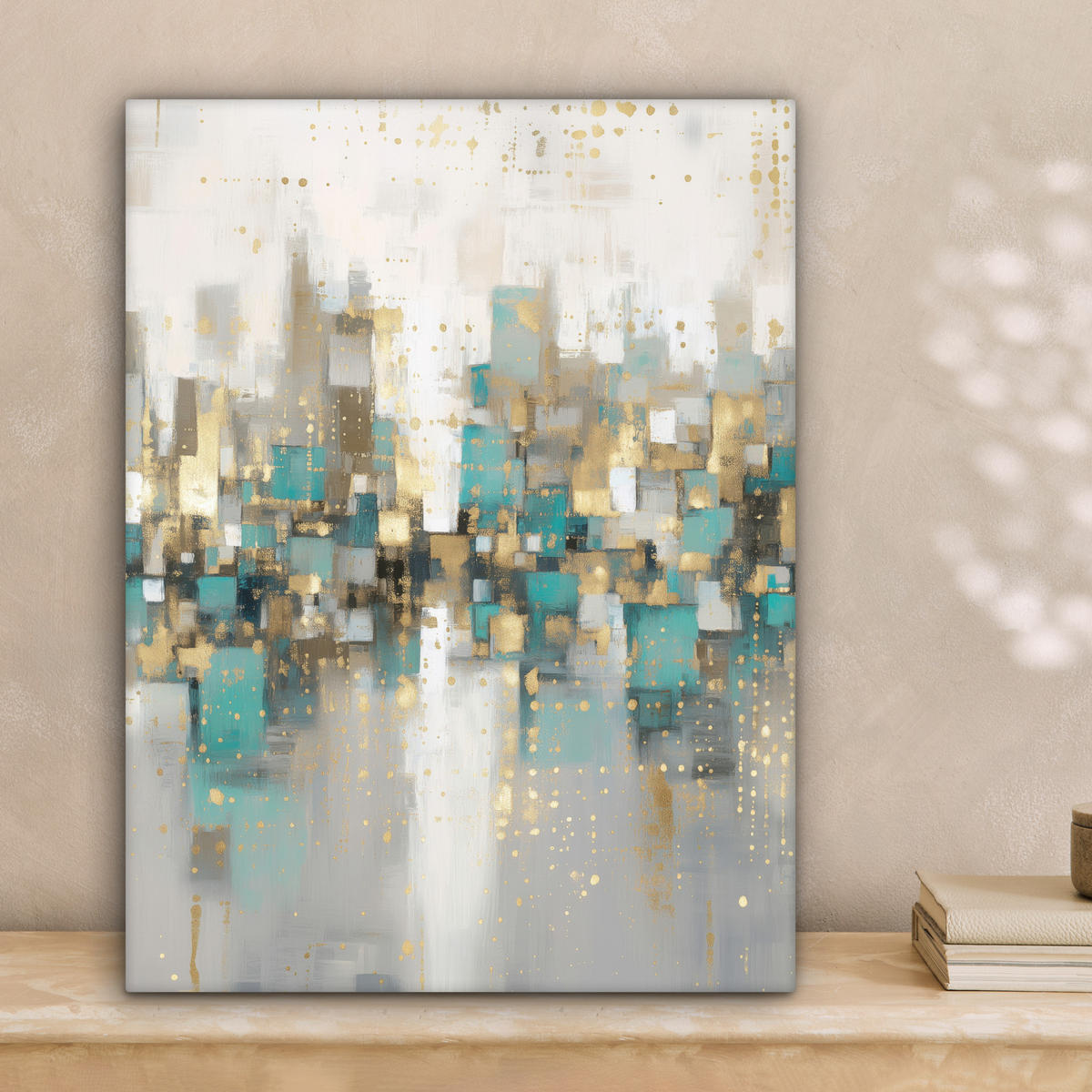 LEINWANDBILD Abstrakt - Blöcke - Gold - Skyline Room Decor 30x40 cm - Beige, Textil (30/40cm) - MuchoWow