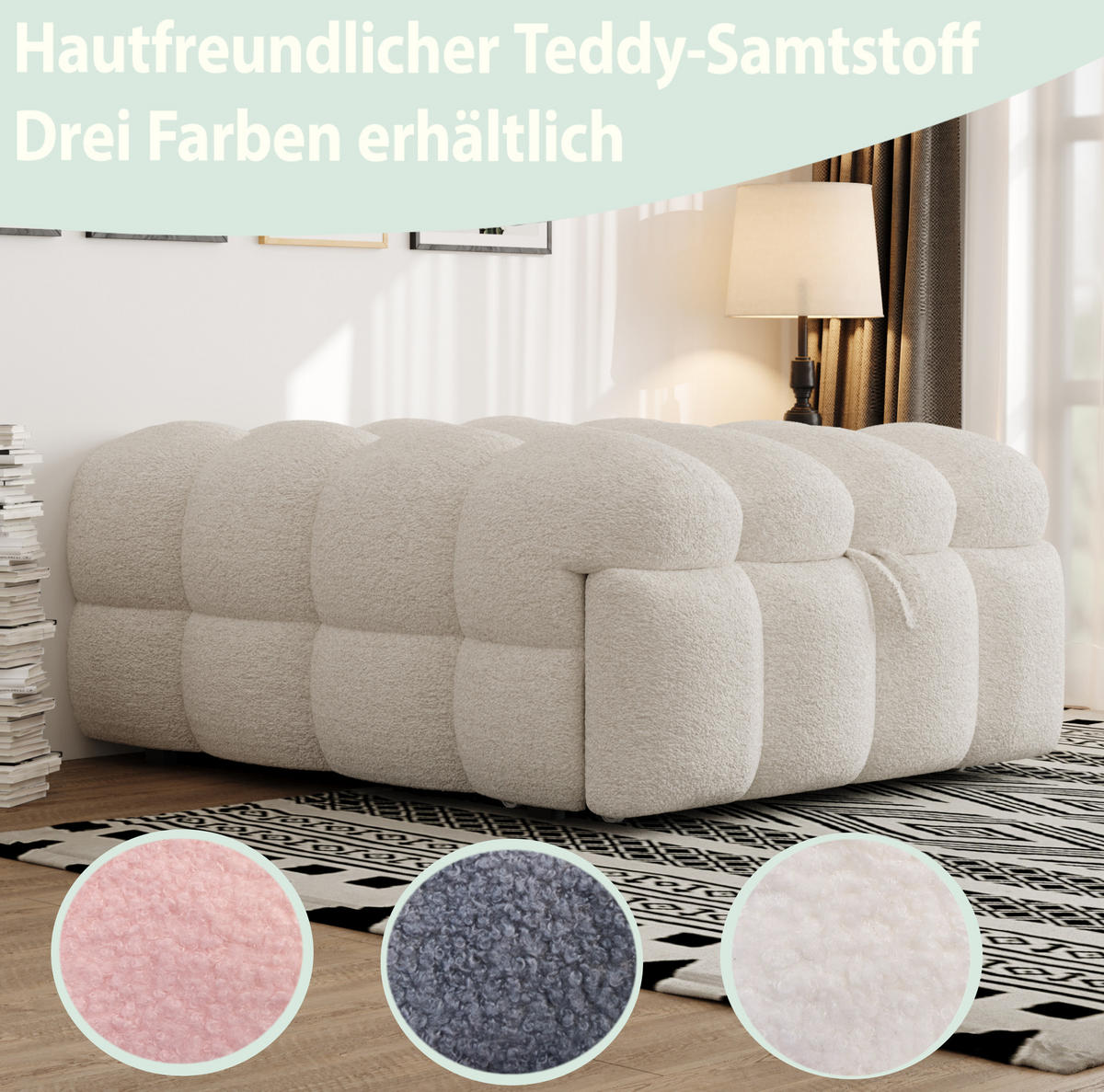 SCHLAFSOFA 2-in-1 aus Teddy-Stoff, ausziehbar, 183/76/42 cm, Beige - Beige, Textil (76/42/183cm) - Redom