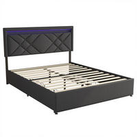 POLSTERBETT 160x200 cm LED USB Schubladen Stauraum Leinen grau - Grau, Holz (160/200cm) - LEBENLANG