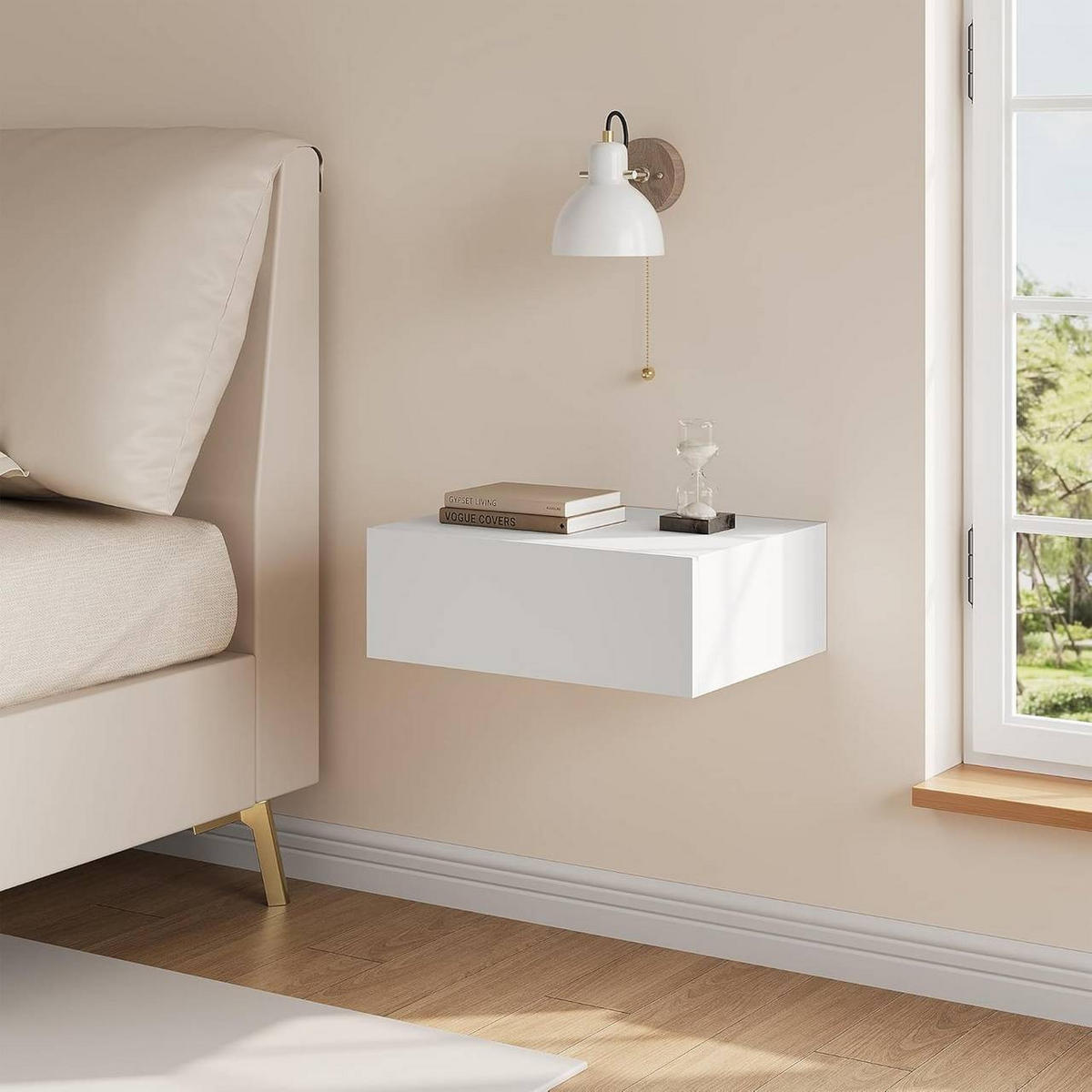 NACHTTISCH 2er Set hängend, mit Schublade, 40x30x14 cm, Weiß - Weiß, Holzwerkstoff (40/14/30cm) - Woltu