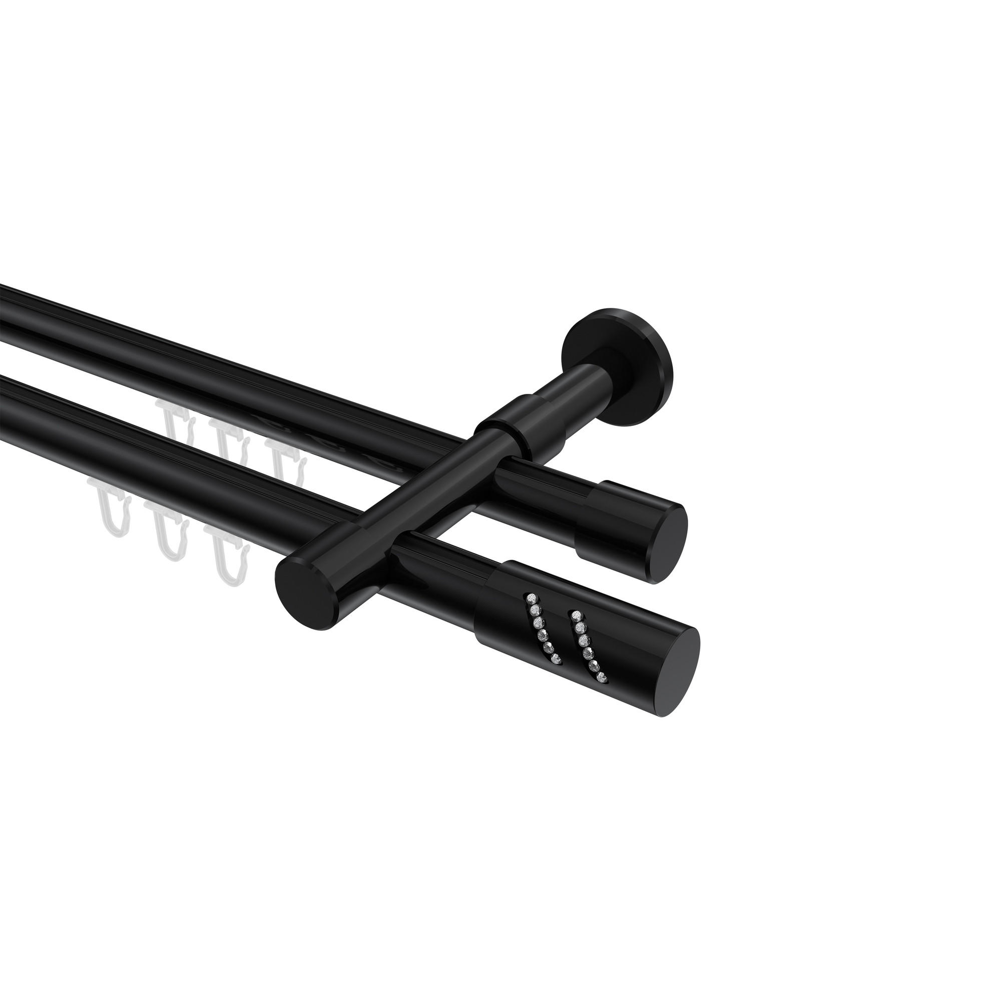 INNENLAUF-GARDINENSTANGEN-SET Prestige Zoena 480 cm (geteilt in 3 x 160 cm), 2-läufig, 20 mm Ø Schwarz - Schwarz, Metall (480cm) - INTERDECO