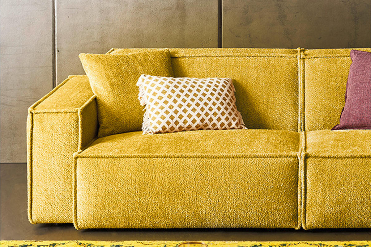 SOFA SAMU Gelb Webstoff - Gelb/Schwarz, Kunststoff/Textil (256/72/106cm) - KAWOLA