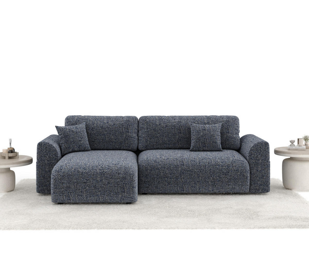 ECKSOFA MIT SCHLAFFUNKTION Bodega Marineblau Webstoff - Schwarz/Dunkelblau, Holz/Holzwerkstoff (235/138cm) - Maison de Reve