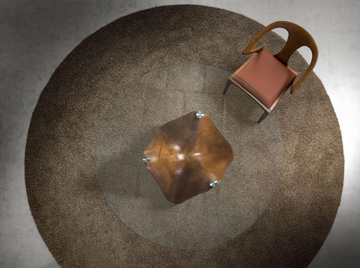 ESSTISCH Esstisch runde gehärtetes Glas aus walnussfarbenes Holz Ø140/75 cm - Transparent/Walnussfarben, Glas (140/140/75cm) - ANGEL CERDA