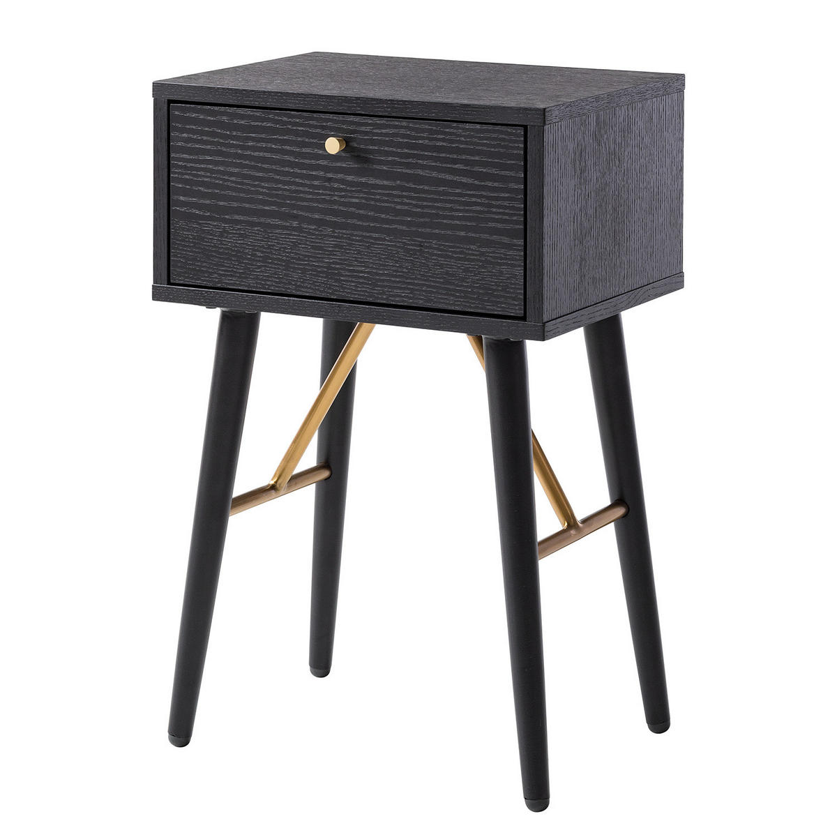 NACHTTISCH - Schwarz / Eiche, 40/60/30 cm - Schwarz, Holzwerkstoff (40/60/30cm) - home24