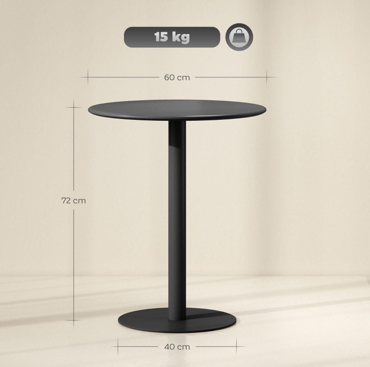 BLAGOVAONSKI stol 60/60/72 cm crni od čelika za 2 osobe - crna, metal (60/60/72cm) - OKWISH