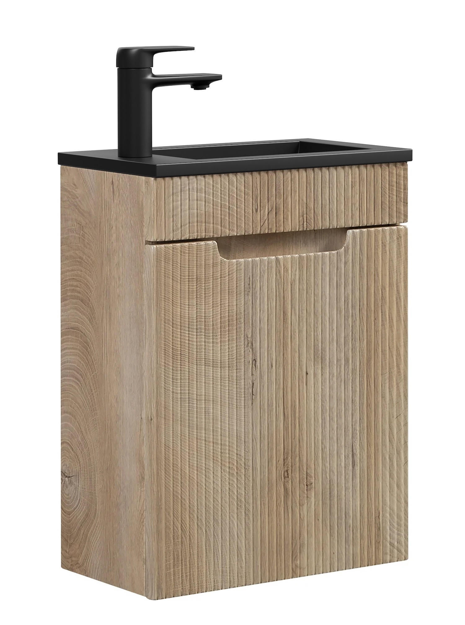 GÄSTE-WC-MÖBELSET Thermis 2 Teile Eiche Hell - Schwarze Waschbecken - 40 x 22 x 53 cm - Eichefarben, Holz (40/53/22cm) - Badplaats