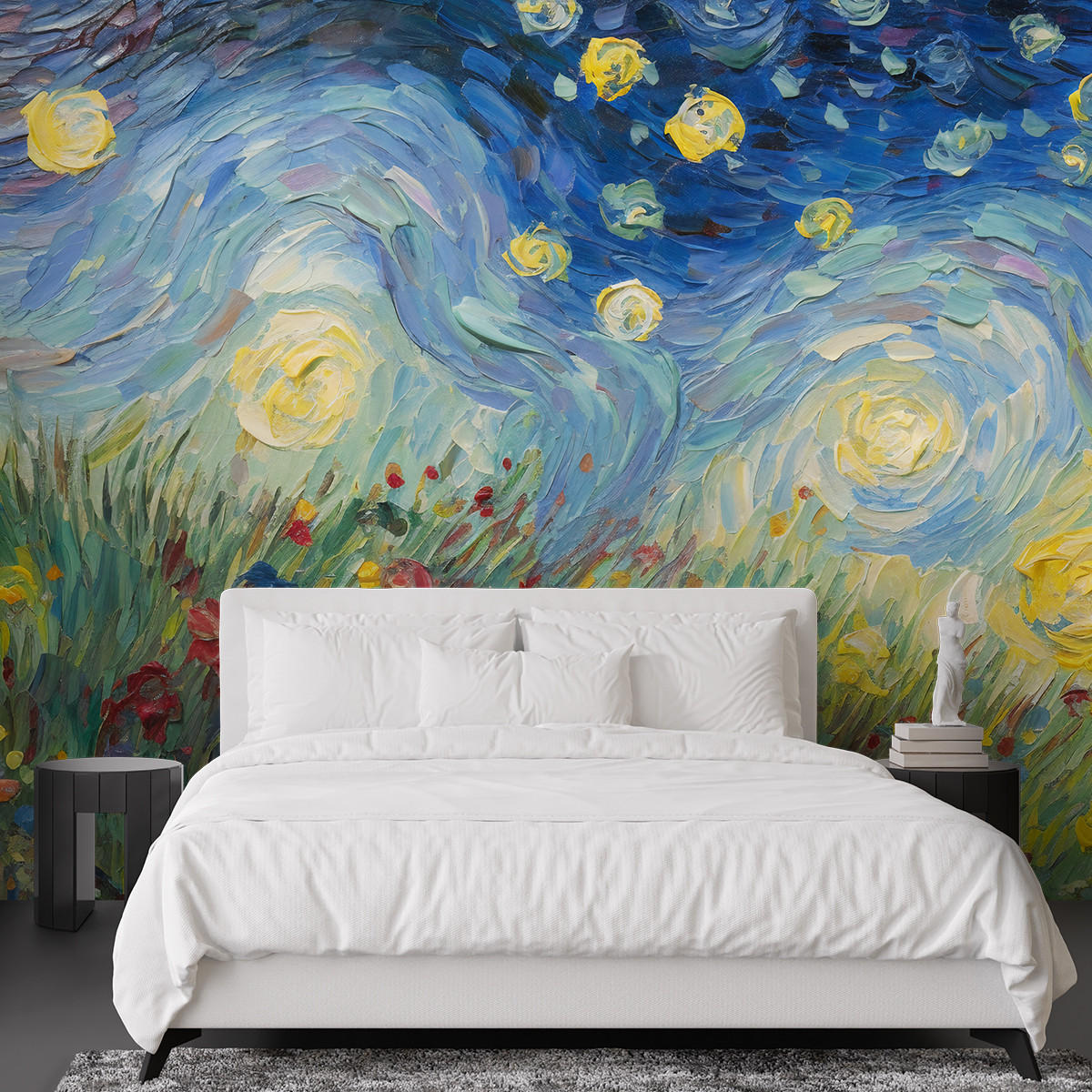 FOTOTAPETE, Sternennacht auf einer Wiese - V. van Gogh - Blau, Papier (300/210cm) - Feeby