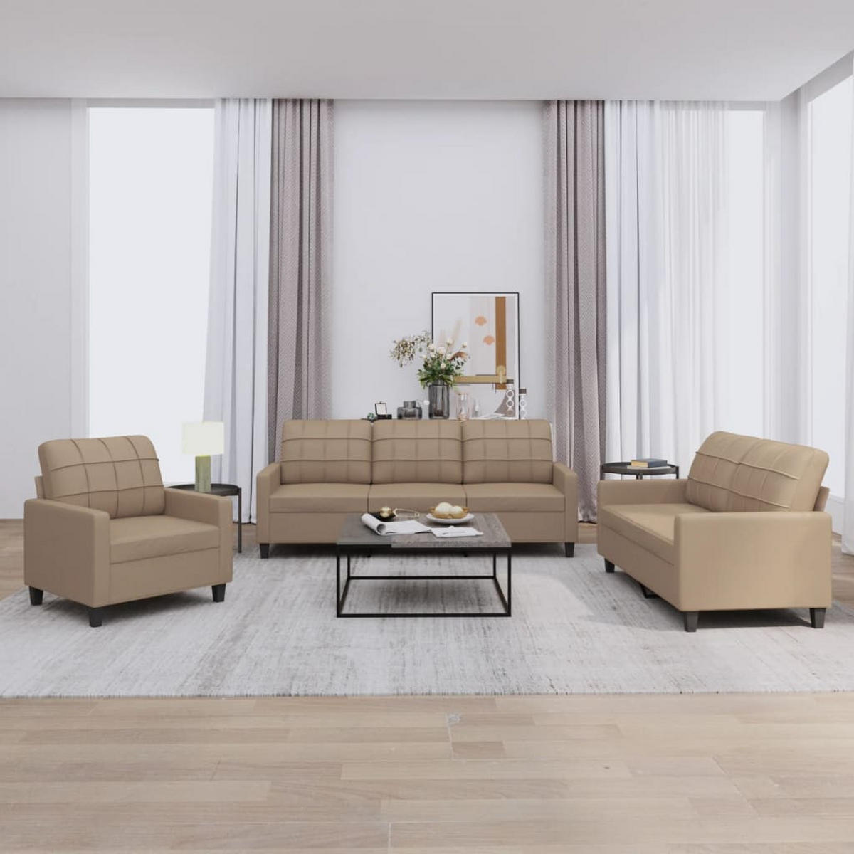 SOFAGARNITUR 3-TLG. Mit Kissen Cappuccino-Braun Kunstleder - Braun, Leder (77/80/78cm) - vidaXL