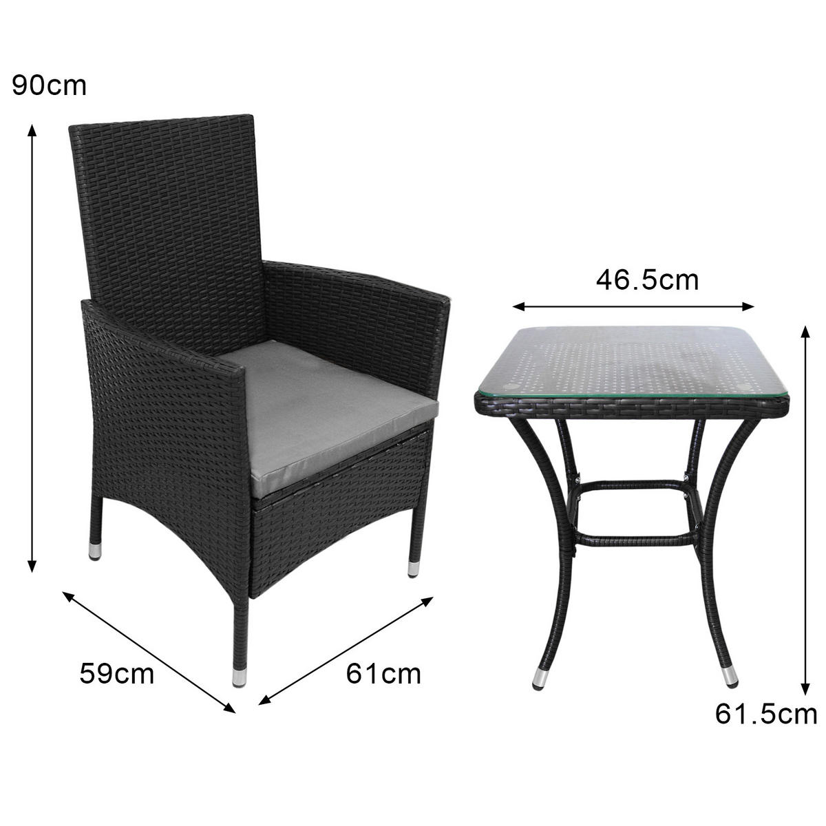 RATTAN-BISTRO-SET Schwarz - Schwarz, Kunststoff - Monstershop