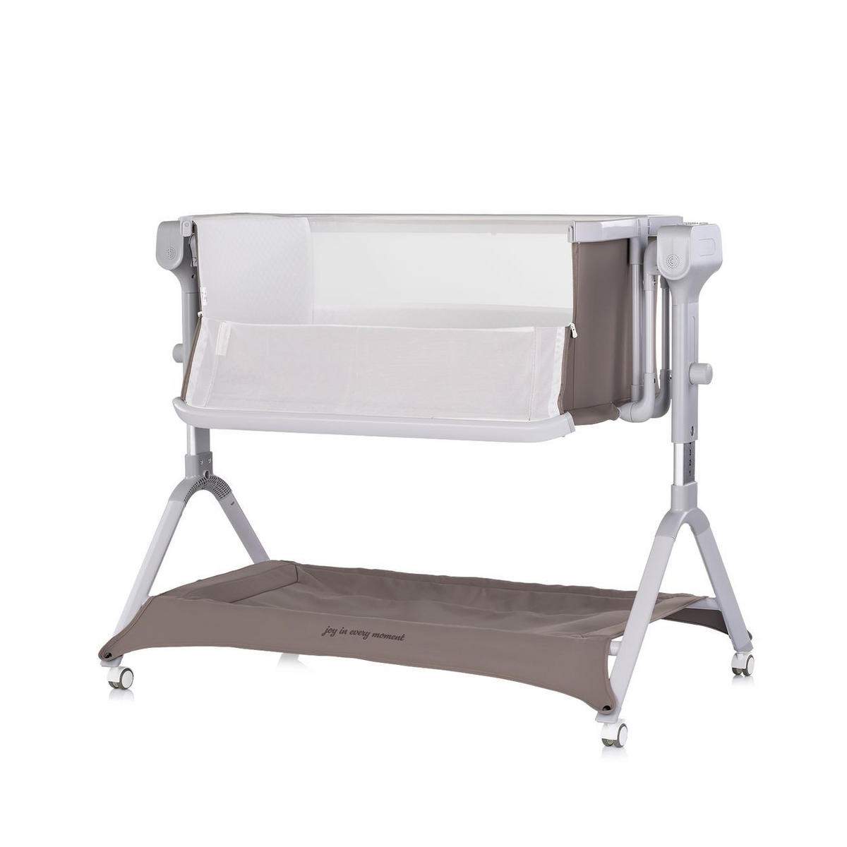 BEISTELLBETT Electra hellbraun 113 x 72 cm, Schaukelfunktion, 5-fach verstellbar, Moskitonetz, Korb - Braun, Metall (52/83cm) - Chipolino