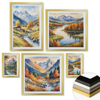 WANDBILDER 5er Set - 50x50 cm & 20x30 cm & 40x60 cm Goldrahmen - Nachthimmel, Berge, Winter, Weltraum - Goldfarben, Kunststoff (40/60cm) - ArtPrintCave