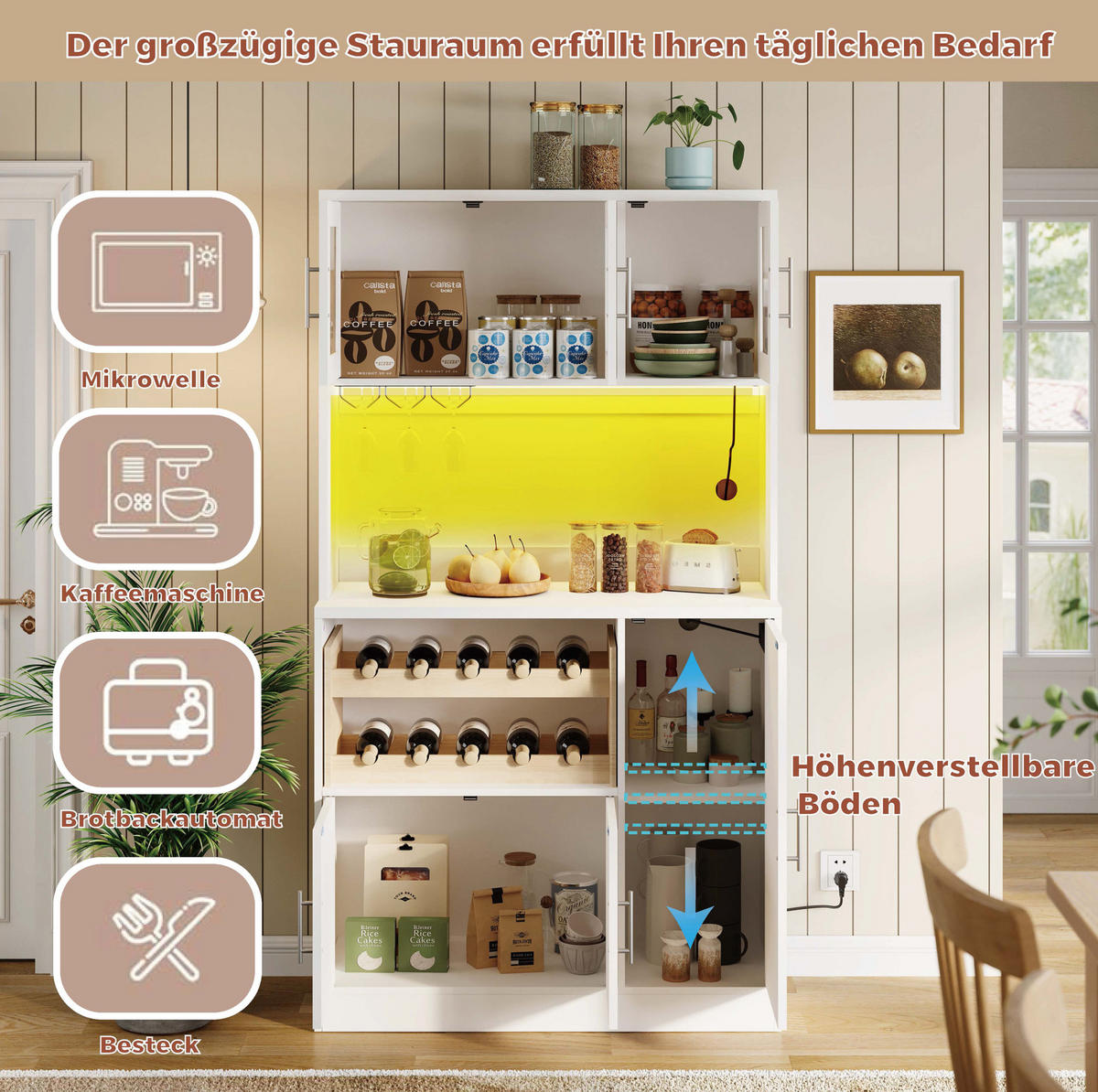 BUFFET 100/40/180 cm weiß aus MDF mit LED und Steckdose - Weiß, Holzwerkstoff (100/180/40cm) - OKWISH