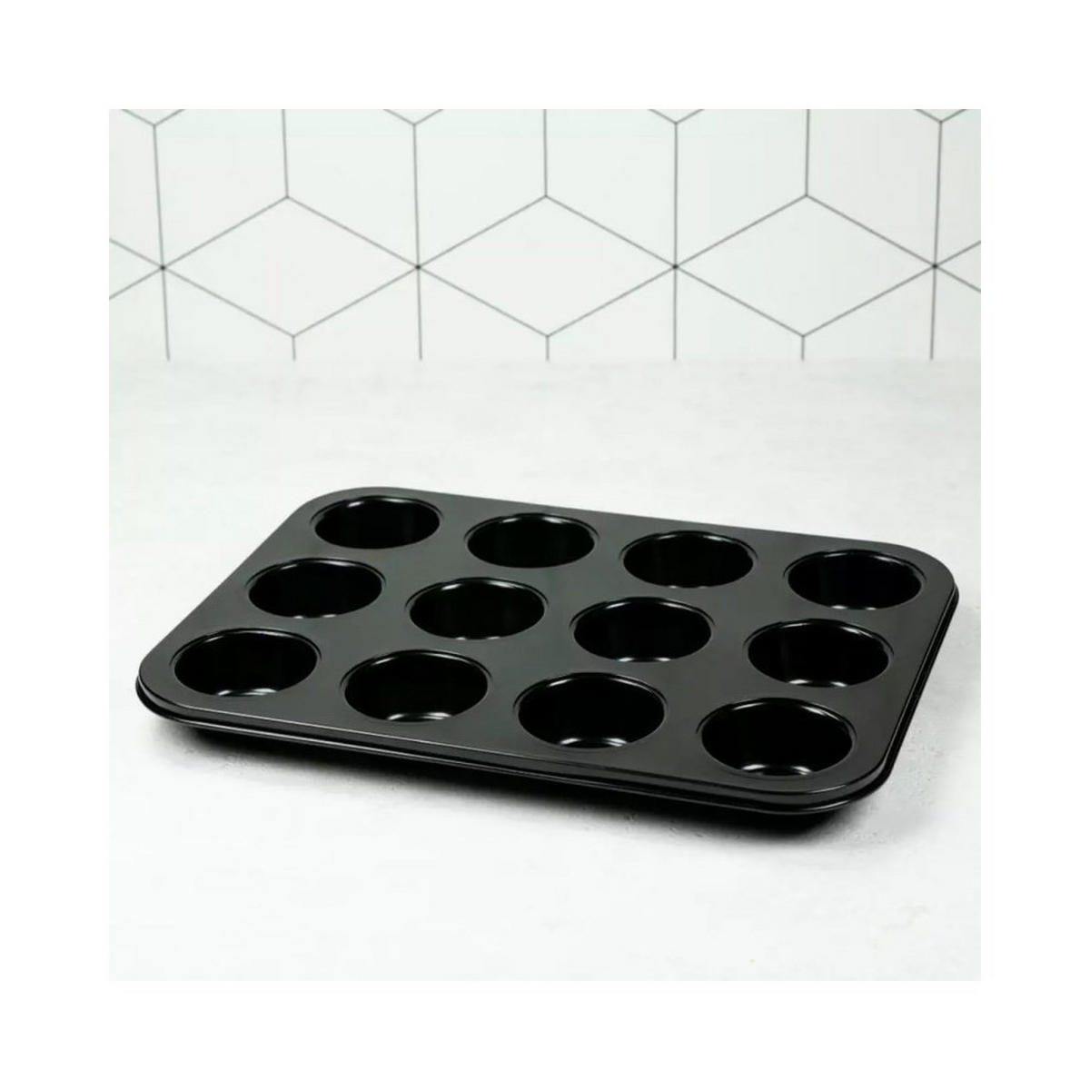 MUFFINFORM Schwarz 35/26,5/3 cm 7838 - Schwarz, Metall (26.5/3/35cm) - Kinghoff 