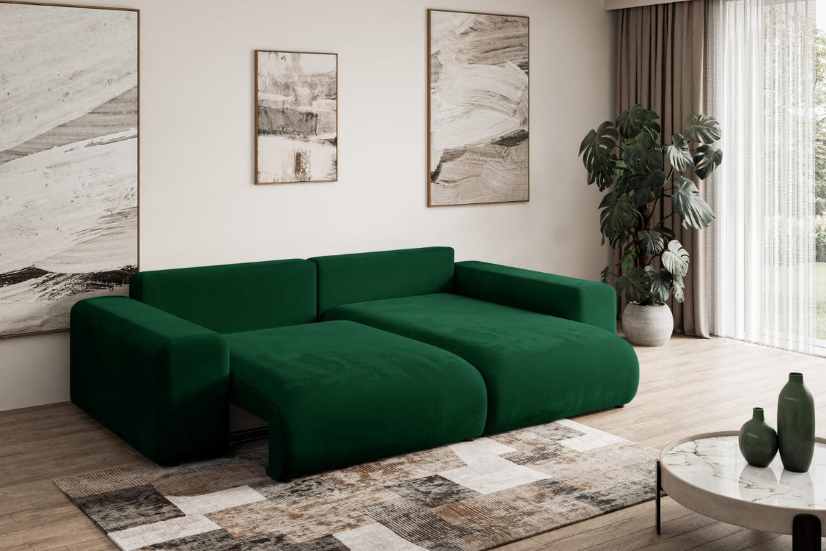 ECKSOFA Ottomane rechts ESKAR-L 266x176x84 Dunkelgrün Cord - Dunkelgrün/Schwarz, Holzwerkstoff/Kunststoff (176/266cm) - ALTDECOR
