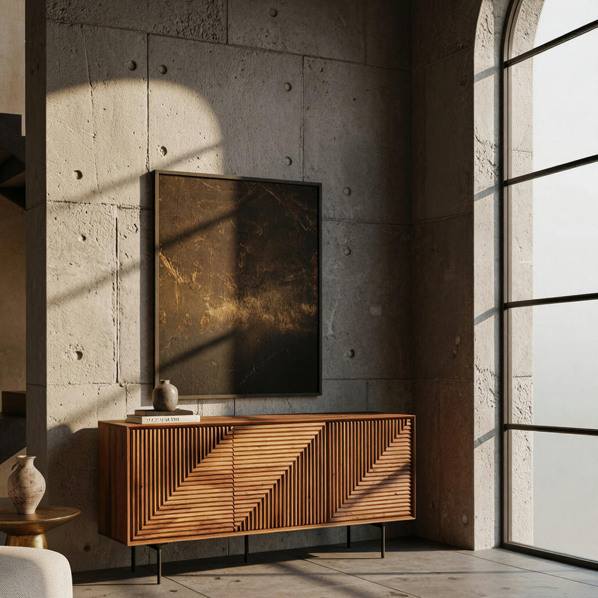 SIDEBOARD – Massivholz/Metall, 148x72x40 cm, modern, 3 Türen - Schwarz/Braun, Holz/Metall (148/72/40cm) - KADIMA DESIGN