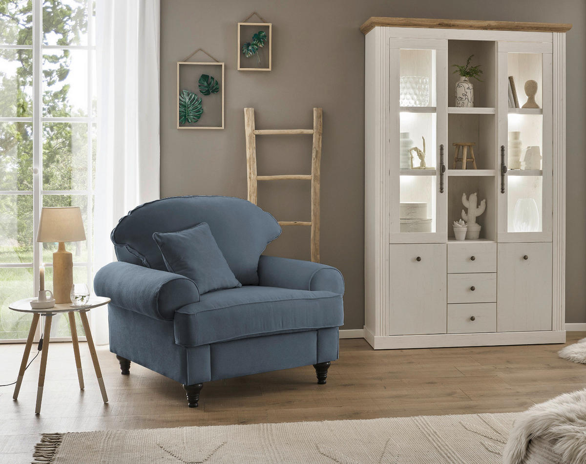 SESSEL blau Landhaus, Loungesessel 110 cm - Blau/Braun, Holz/Textil (110/95/100cm) - Furn.Design