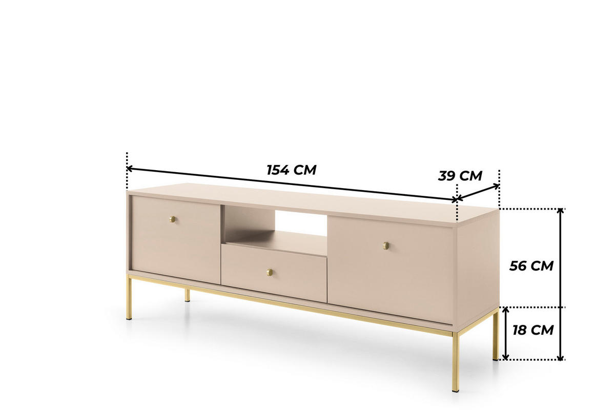 TV-BOARD BARI RTV2D1SZ (Beige, Goldene Griffe, Goldenes Gestell, Schublade) - Beige/Goldfarben, Holz/Holzwerkstoff (154/56/39cm) - Ravio