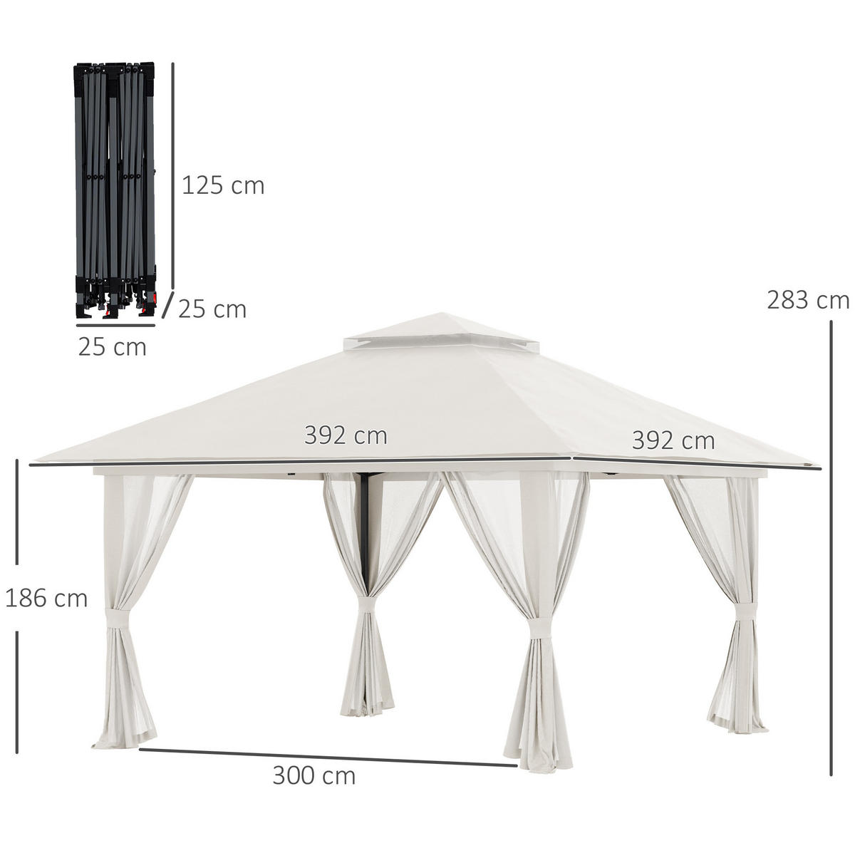 SKLÁDACÍ párty stan z polyesteru 392x392 cm krémově bílý s UV50+ - bílá, textil (392/283/392cm) - Modfu