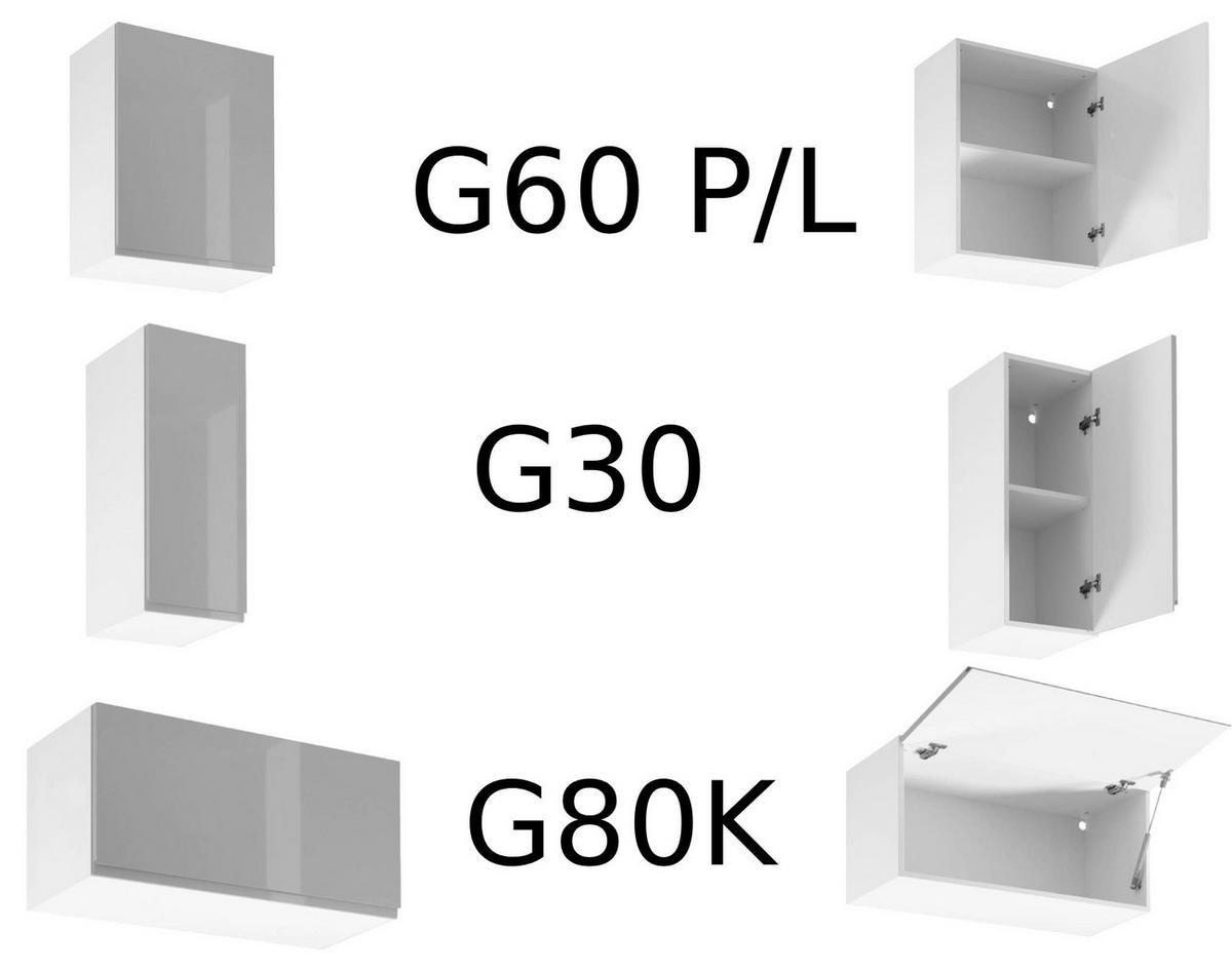 ECKKÜCHE 350 x 290 cm - Aspen K92-M350 - in Grau/Hochglanz - Grau, Holz/Holzwerkstoff (640/212/58cm)