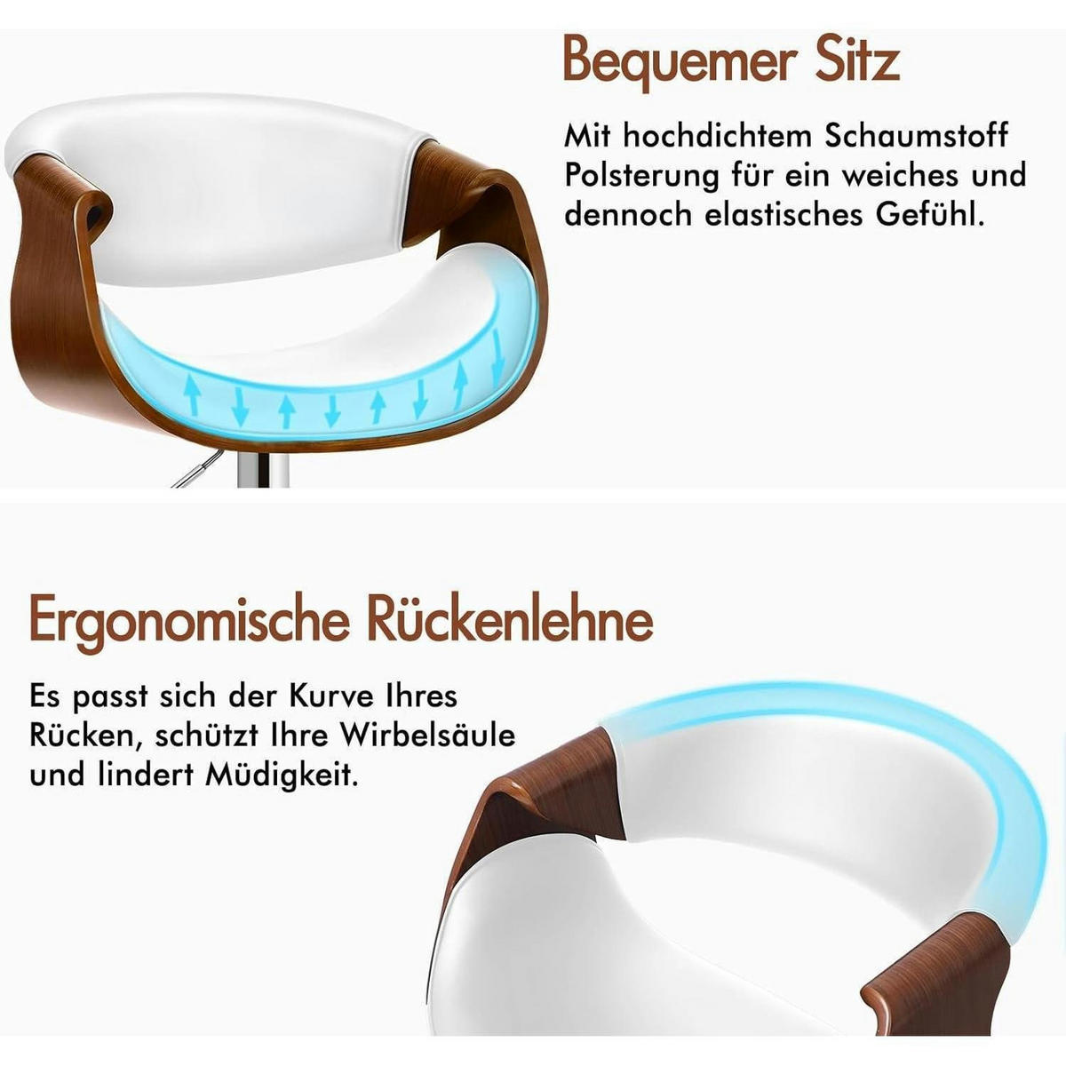 BARHOCKER mit Holzrückenlehne Weiß Höhenverstellbar 360° drehbar - Weiß, Kunststoff (40/110/40cm)