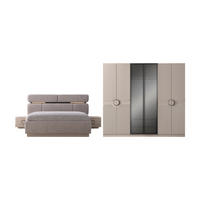 BETTANLAGE Sarmira Typ-3 Bett mit Kopfteil 2 Nachttischen und Kleiderschrank - Creme, Holzwerkstoff (160/200cm)