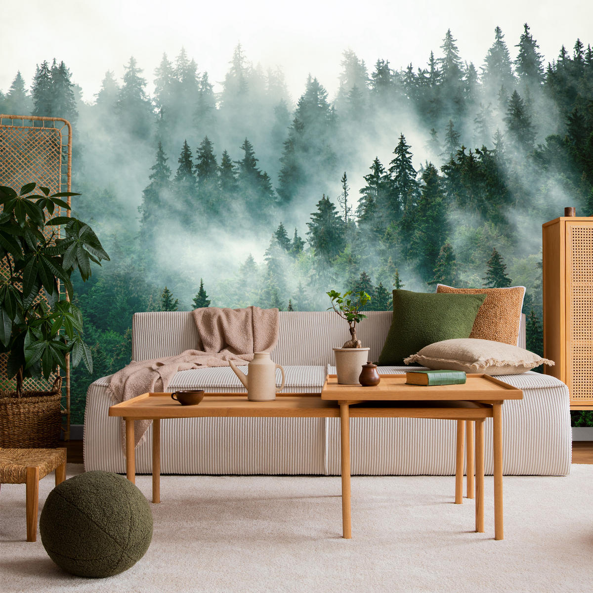FOTOTAPETA Pre Kuchyňu Ihličnaté Stromy Hmlový Les Mystický Zelená 100 x 70 cm - sivá/zelená, papier (100/70cm) - Muralo