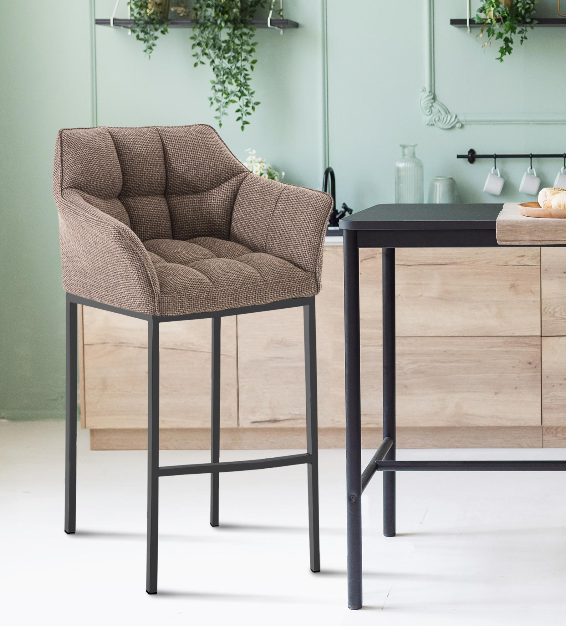 Thumbnail - CLP Barhocker, Dunkelbraun, Schwarz, Textil, 64x110x48 cm, Esszimmer, Barmöbel, Barhocker