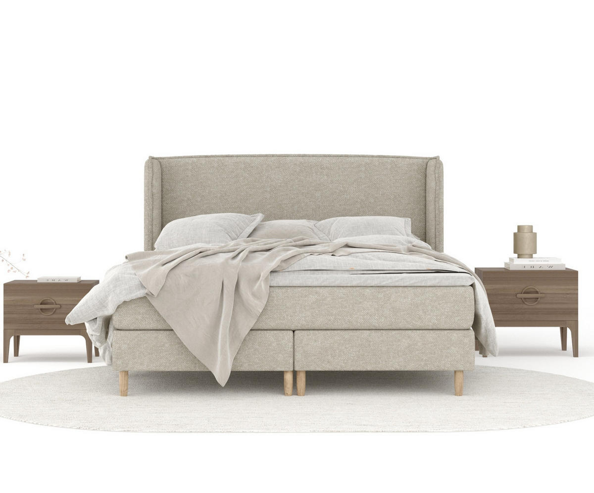 KONTINENTALBETT Ardis Beige Grau 160/200 cm mit Matratze und Topper - Beige/Naturfarben, Holz/Holzwerkstoff (160/200cm) - Maison de Reve
