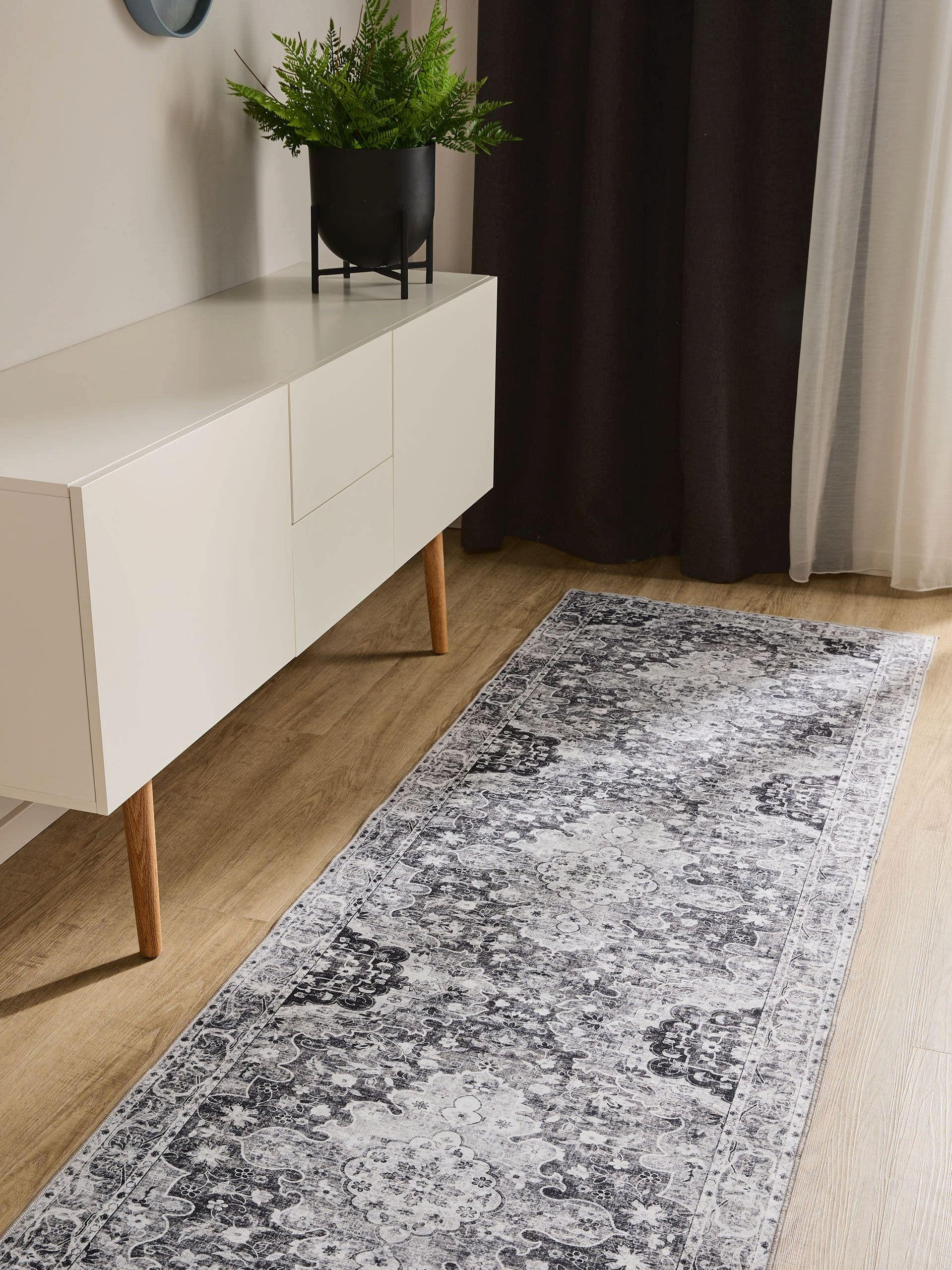 VINTAGE-LÄUFER George waschbar 80x240 cm - Anthrazit, Kunststoff (80/240cm) - benuta