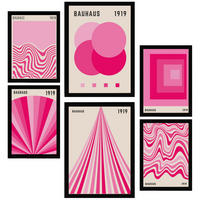 POSTER Set Mit 6 Geometrische Bauhaus Formen In Leuchtenden Farben In Pink & Fuchsia A3 & A4 Schwarzer Rahmen - Schwarz, Papier (29/3cm) - Nacnic