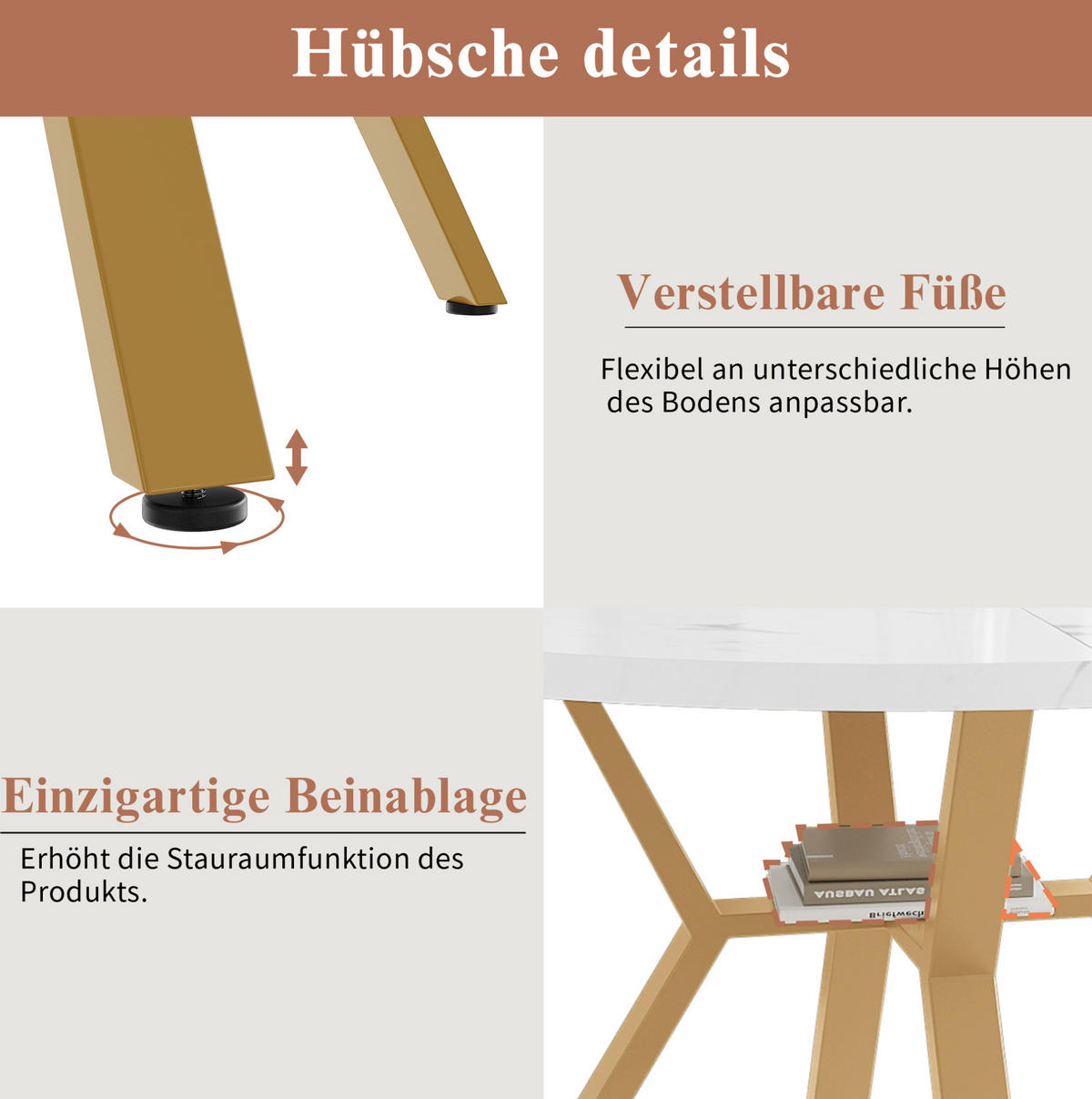 ESSTISCH 100x100x75 cm in Weiß und Gold aus MDF mit Marmoroptik auf goldenem X-Gestell - Goldfarben, Holzwerkstoff (100/100/75cm) - Modfu