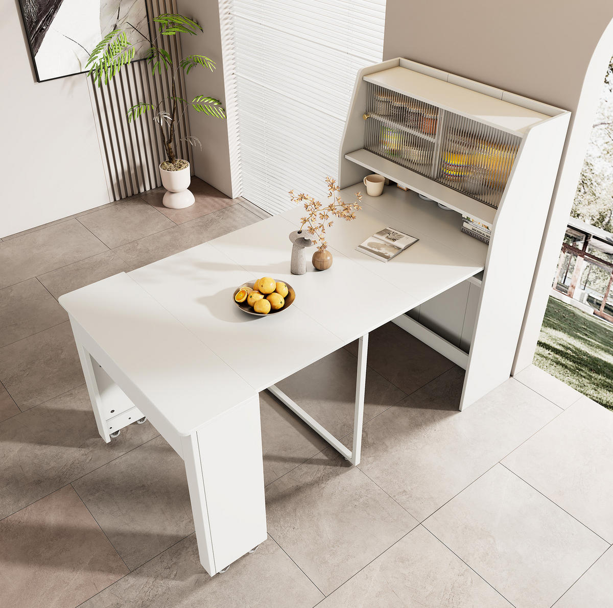 JEDÁLENSKÝ stôl 52/132,5/80/76 cm biely, rozkladací s úložným priestorom - biela, kompozitné drevo (80/52/76cm) - BEAOK