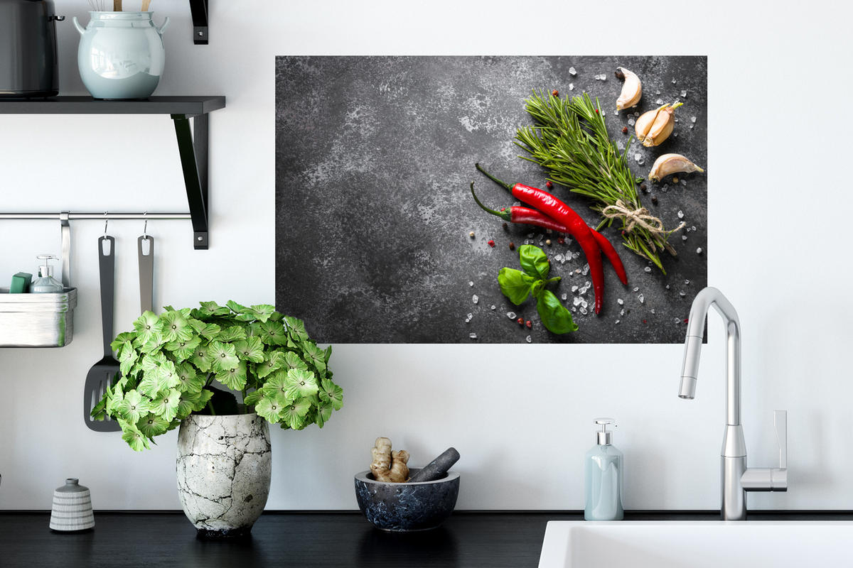 WANDTATTOO Pfeffer - Kräuter - Gewürze - Beton 60x40 cm - Dunkelgrau, Kunststoff (60/40/0.1cm) - MuchoWow