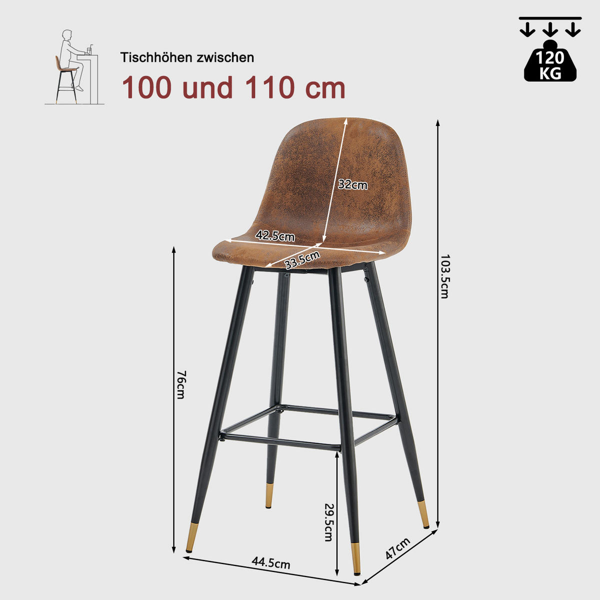 BARHOCKER 2er-Set, gepolstert, Bezug in Wildlederoptik, Braun - Braun, Metall (51.5/101.5/42cm) - Meubles Cosy