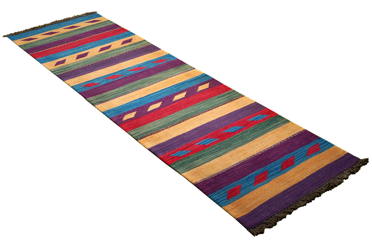 HANDWEBTEPPICH Kelim Gashgai Mehrfarbig 196/60 cm Schurwolle - Multicolor, Textil (60/196cm) - Looma
