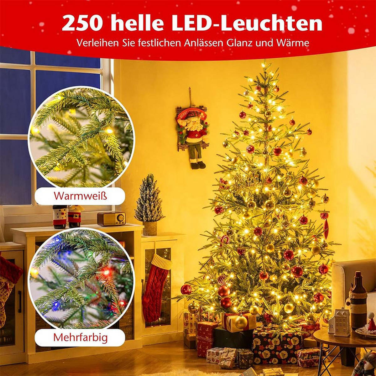 WEIHNACHTSBAUM mit 250 mehrfarbigen LEDs 180cm Grün - Grün, Metall (180cm) - COSTWAY