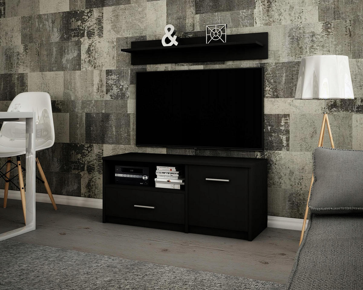 FERNSEHKOMMODE BODO 1D1S Schwarz 98/35/42 cm - Schwarz, Holzwerkstoff (98/42/35cm) - Matkam Möbel