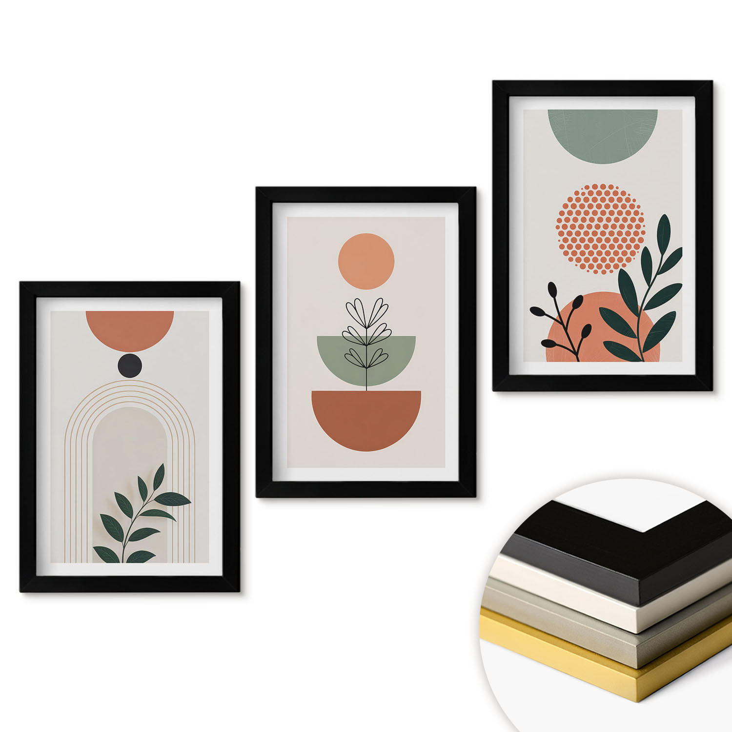 WANDBILDER 3er-Set - 20x30 cm Schwarzer Rahmen - Moderne Pflanzenmotive - Schwarz, Kunststoff (20/30cm) - ArtPrintCave