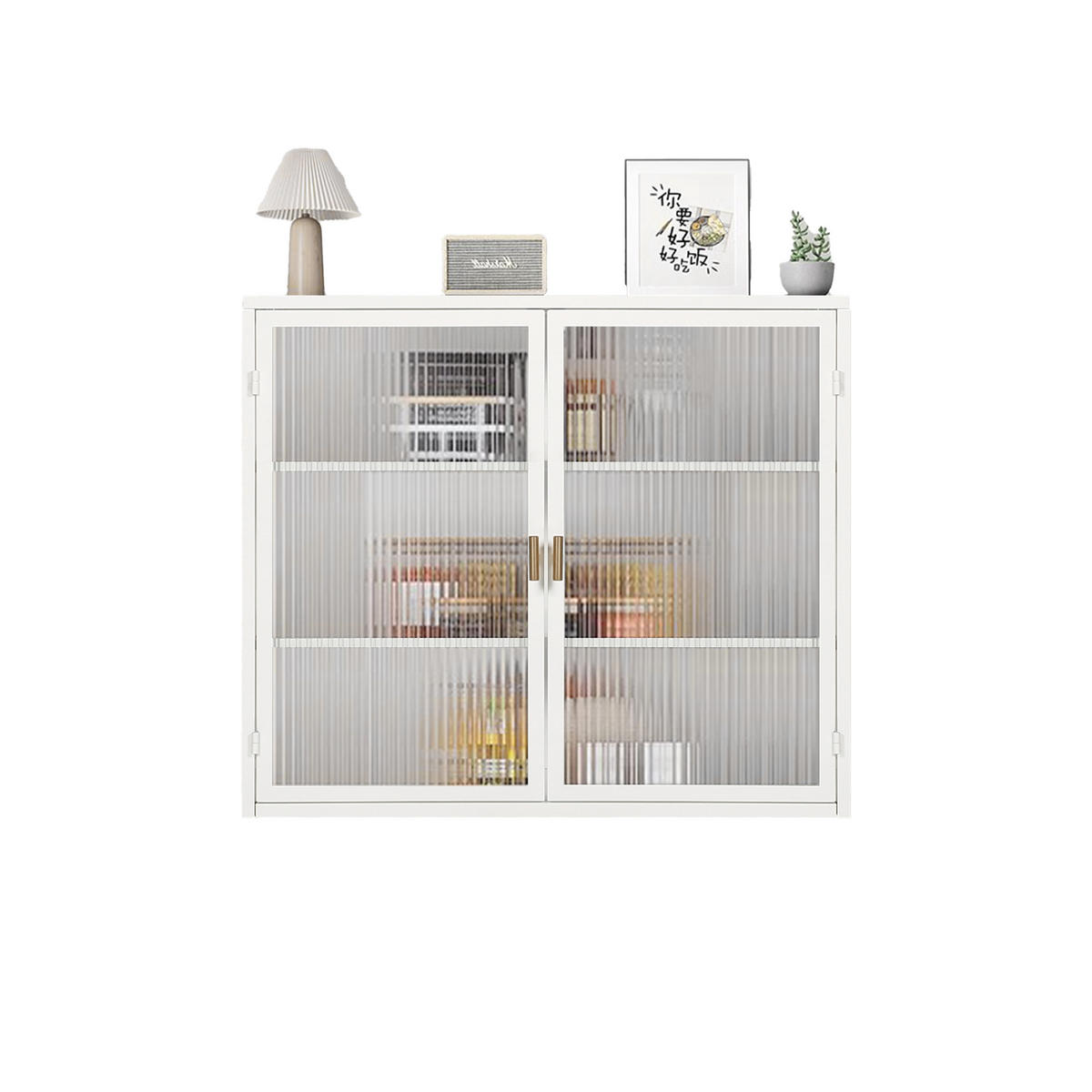 WANDSCHRANK 2-türig, 3-stufig, Glas/Metall, modernes, platzsparendes Aufbewahrungsmöbel, 70/23,01/59,99 cm, Antik Weiß - Weiß, Metall (70/59.99/23.01cm) - Redom