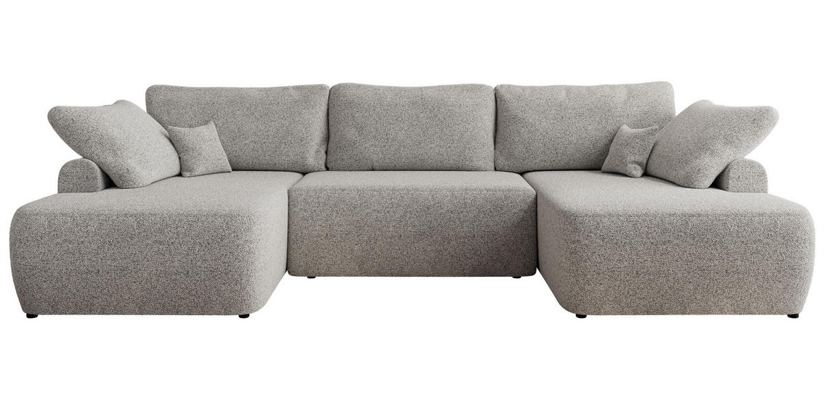 WOHNLANDSCHAFT CUBO U Hellgrau Struktur - Hellgrau/Schwarz, Kunststoff/Textil (370/100/187cm) - MKS